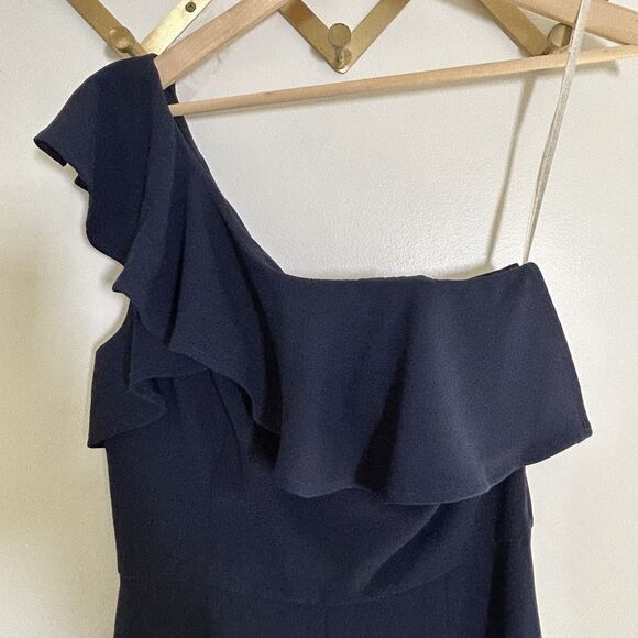 Lilly Pulitzer Lyra One Shoulder Jumpsuit Size 6 Navy Blue Flounce Ruffle - Picture 5 of 8
